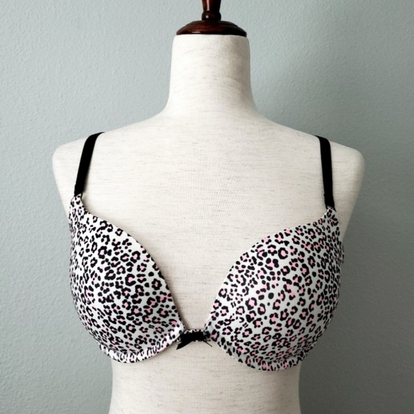 Victoria's Secret Convertible Push-Up Leopard Print Bra, Pink & Black, Size 34D - Picture 1 of 16